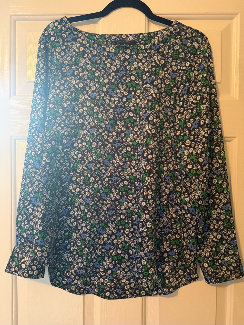 Banana Republic Navy Floral Long Sleeve Blouse - Blue & Green Flower Print